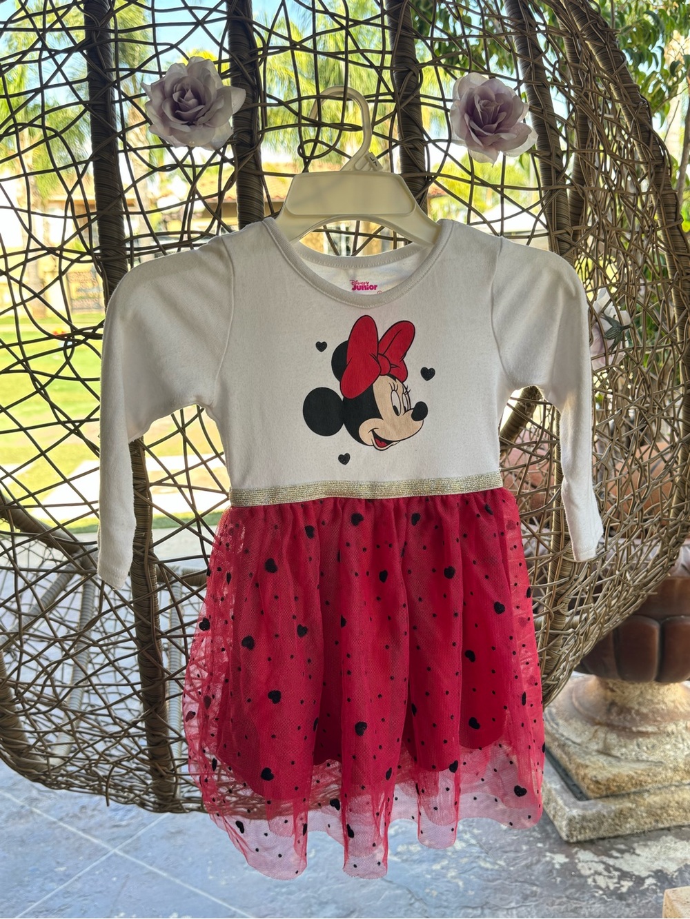 Disney Junior Minnie Mouse White with Red Tulle Minnie Mouse Dress